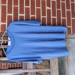 Worthington Woman Short Sleeve Ribbed Blue Tee Shirt 2X Vintage Cotton Rayon